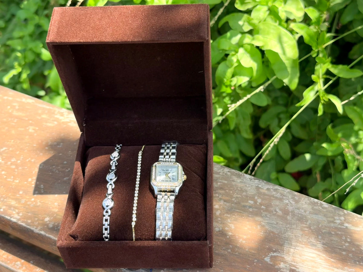 PACK SOFIA :Coffret de 3 pièces: Montre Cartier + Gourmette + rivière + Coffret CADEAU🎀 + Packaging Offert 🎁