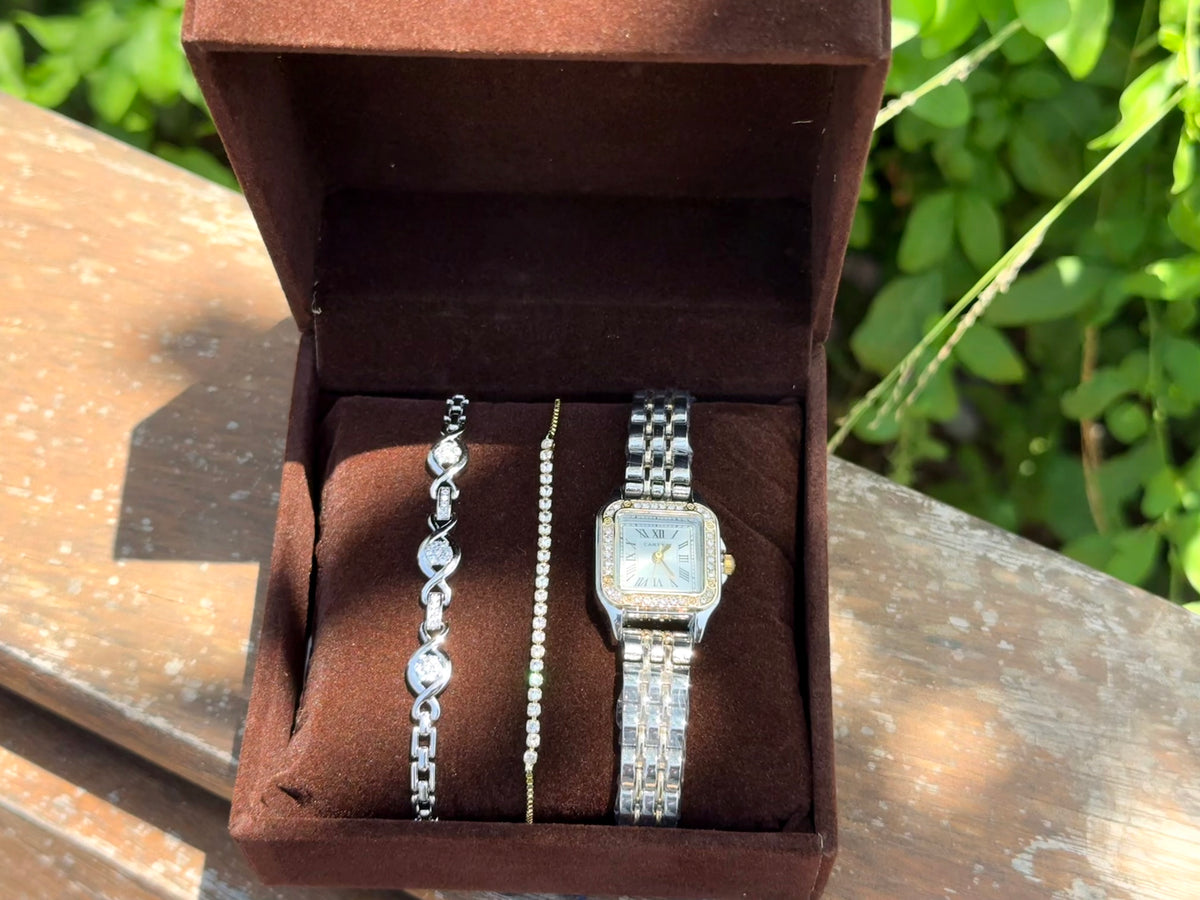 PACK SOFIA :Coffret de 3 pièces: Montre Cartier + Gourmette + rivière + Coffret CADEAU🎀 + Packaging Offert 🎁