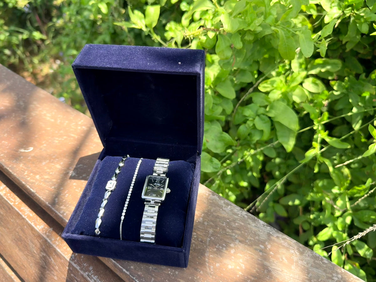 PACK VICTORIA :Coffret de 3 pièces: Montre + Gourmette + rivière + Coffret CADEAU🎀 + Packaging Offert 🎁