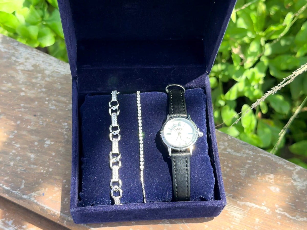 PACK ISABELLA :Coffret de 3 pièces: Montre + Gourmette + rivière + Coffret CADEAU🎀 + Packaging Offert 🎁