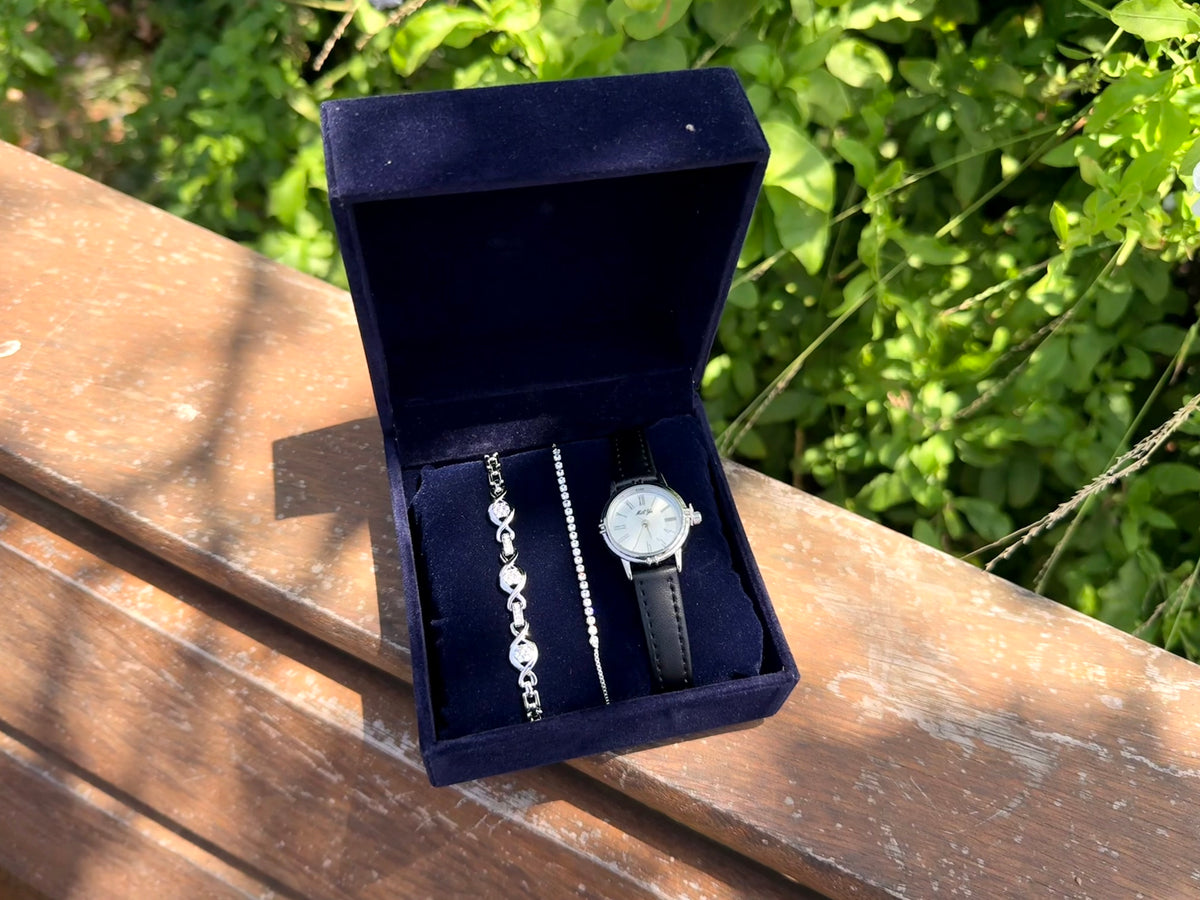 PACK AURABELLA :Coffret de 3 pièces: Montre + Gourmette + rivière + Coffret CADEAU🎀 + Packaging Offert 🎁