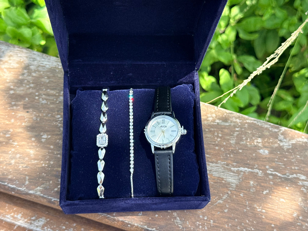 PACK ELENA :Coffret de 3 pièces: Montre + Gourmette + rivière + Coffret CADEAU🎀 + Packaging Offert 🎁