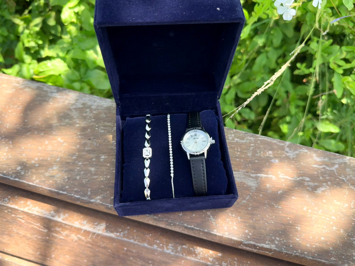 PACK ELENA :Coffret de 3 pièces: Montre + Gourmette + rivière + Coffret CADEAU🎀 + Packaging Offert 🎁
